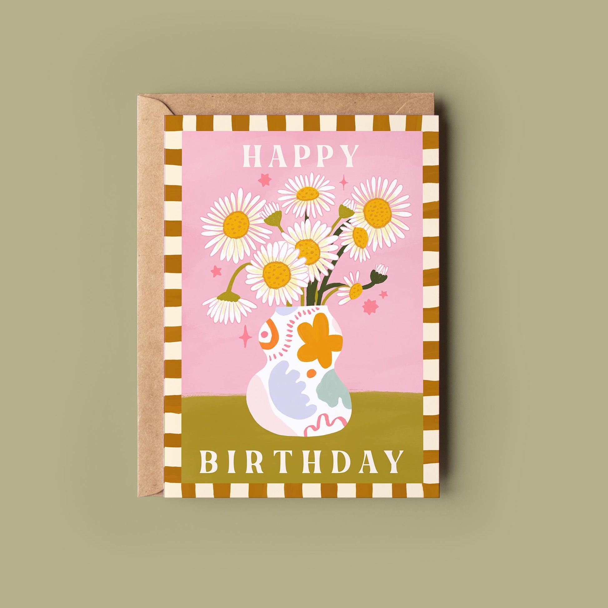 Daisy Birthday Flower Greetings Card - Birthday Card - Birth flower, Whimsical, Cottagecore, Botanical, Celestial, Floral, Boho