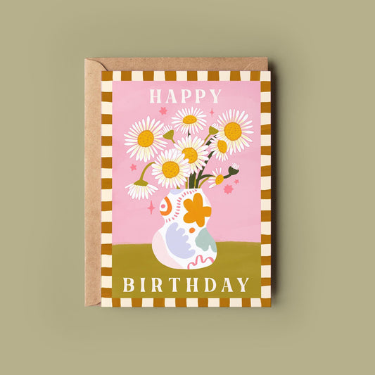Daisy Birthday Flower Greetings Card - Birthday Card - Birth flower, Whimsical, Cottagecore, Botanical, Celestial, Floral, Boho