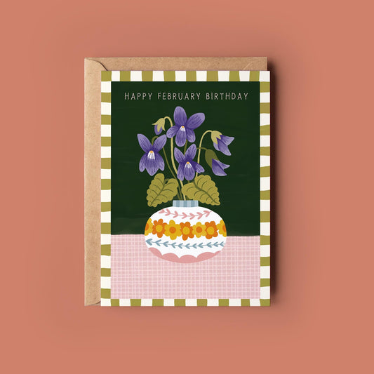 February Birth Flower 'Violet' Greetings Card - Birthday Card - Whimsical, Cottagecore, Botanical, Celestial, Floral,