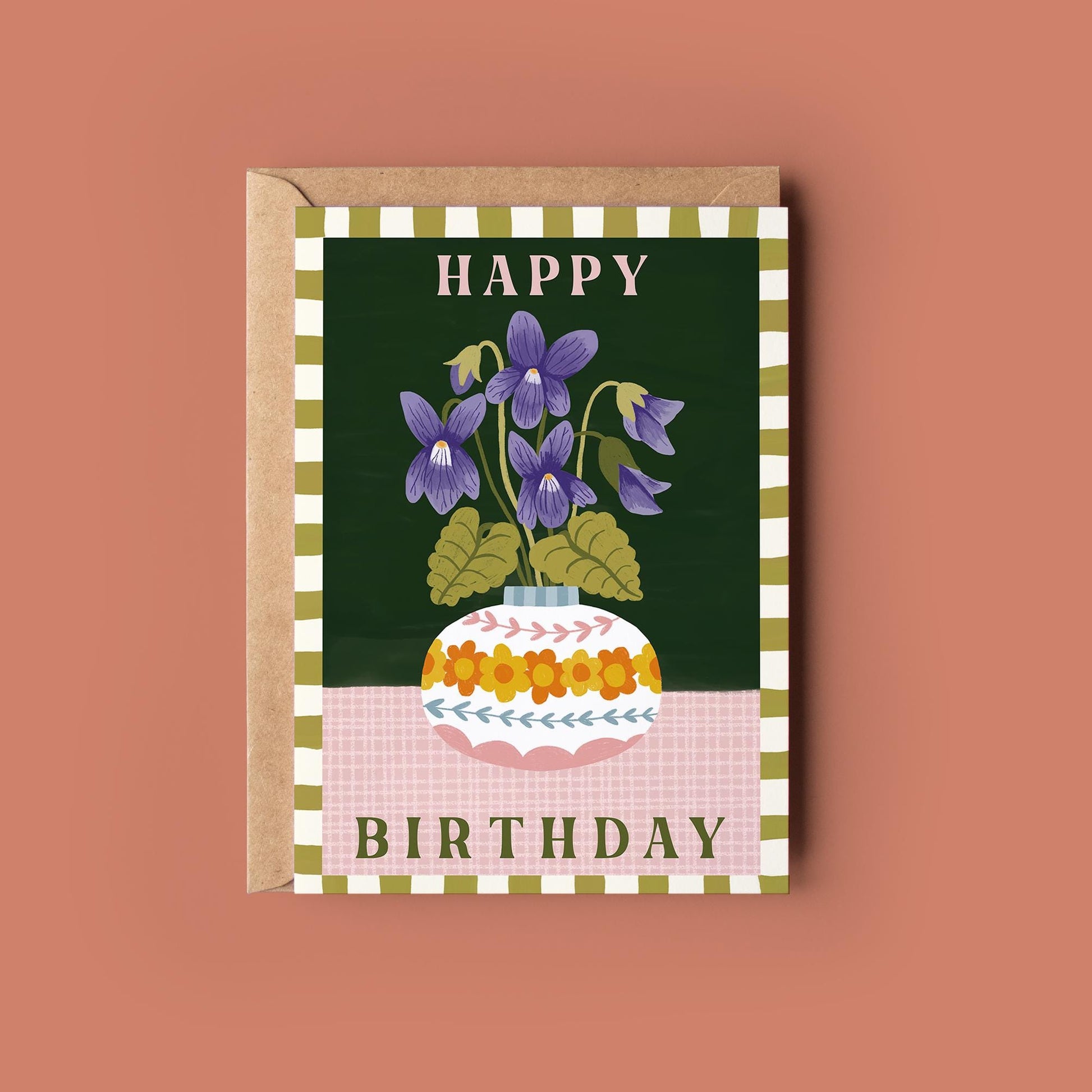 Birthday Flower 'Violet' Greetings Card - Birthday Card - Whimsical, Cottagecore, Botanical, Celestial, Floral,