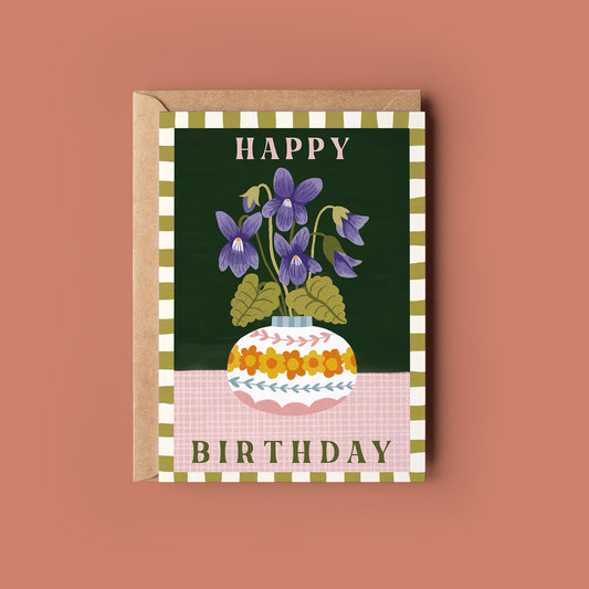 Birthday Flower 'Violet' Greetings Card - Birthday Card - Whimsical, Cottagecore, Botanical, Celestial, Floral,