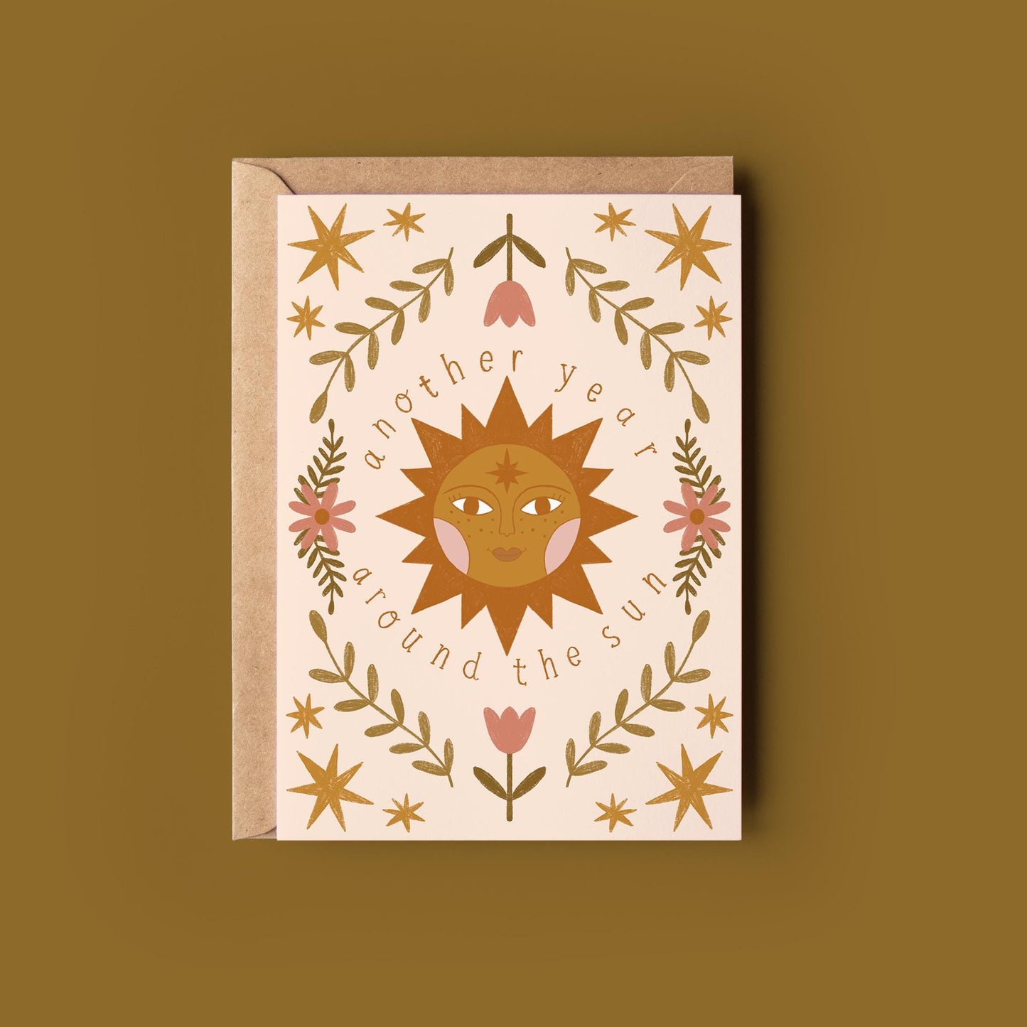 Another Year Around the Sun Greetings Card - Birthday Card - Whimsical, Witchy, Cottagecore, Botanical, Celestial, Floral, Boho
