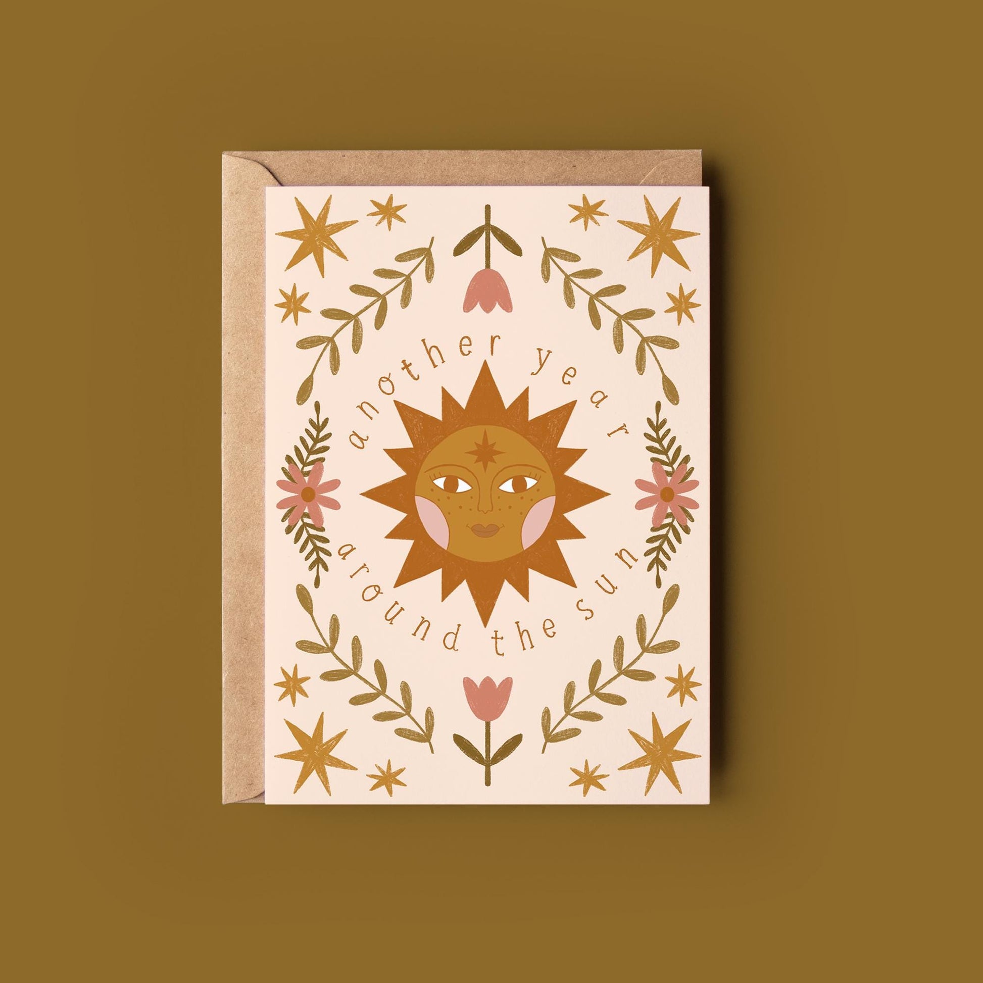 Another Year Around the Sun Greetings Card - Birthday Card - Whimsical, Witchy, Cottagecore, Botanical, Celestial, Floral, Boho