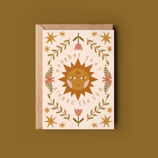 Another Year Around the Sun Greetings Card - Birthday Card - Whimsical, Witchy, Cottagecore, Botanical, Celestial, Floral, Boho
