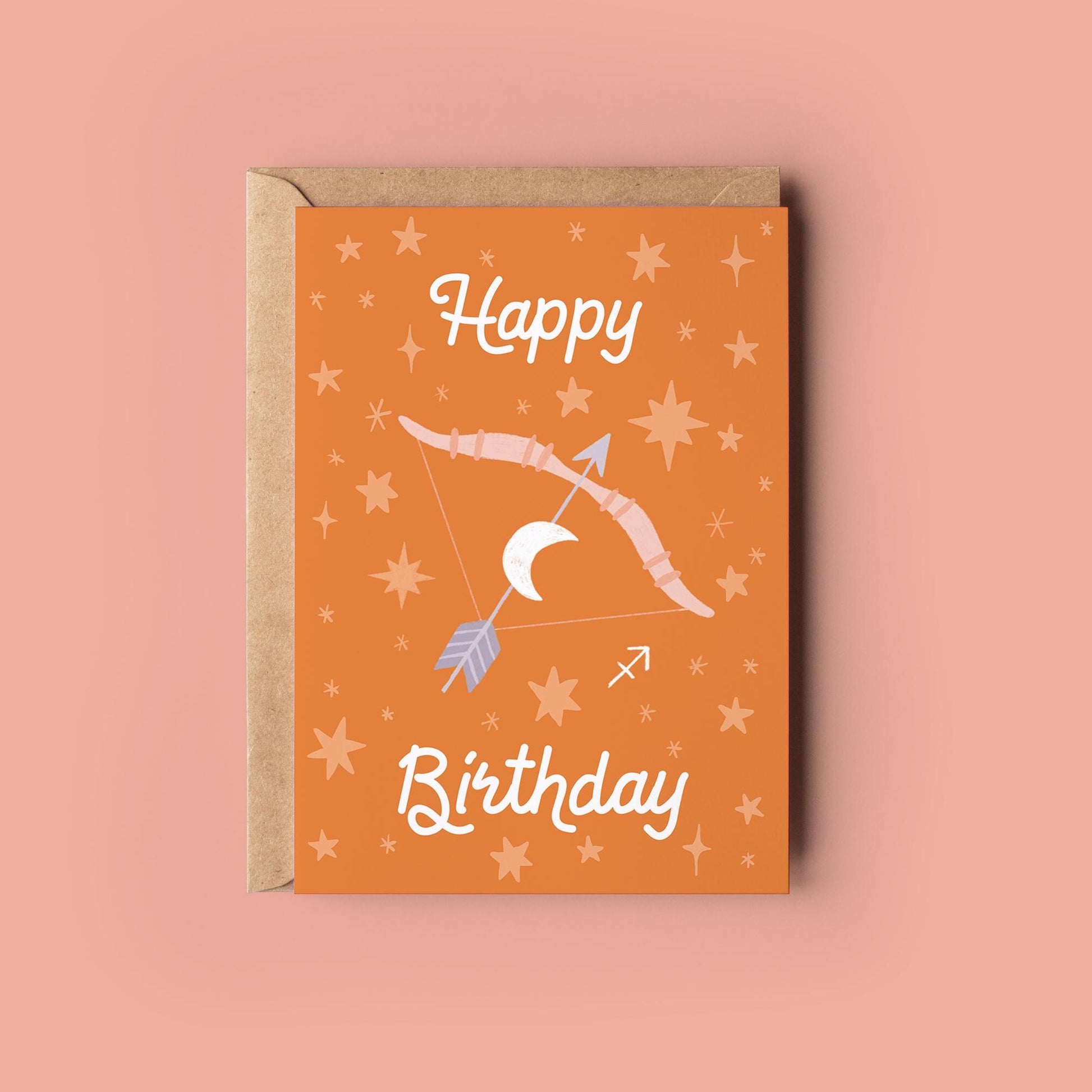 Sagittarius Zodiac Greetings Card - Birthday Star Sign Card - Astrology, Horoscope, Folk Art, Celestial, Botanical,