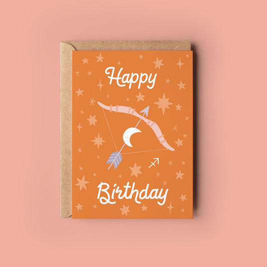 Sagittarius Zodiac Greetings Card - Birthday Star Sign Card - Astrology, Horoscope, Folk Art, Celestial, Botanical,