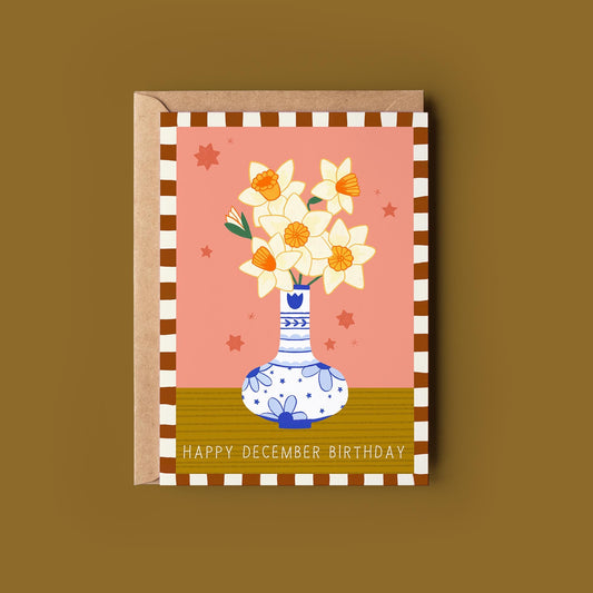 December Birthday Flower Greetings Card - Birthday Card - Birth flower, Whimsical, Cottagecore, Botanical, Celestial, Floral, Boho