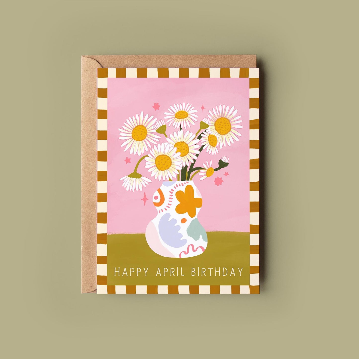 Daisy April Birthday Flower Greetings Card - Birthday Card - Birth flower, Whimsical, Cottagecore, Botanical, Celestial, Floral, Boho