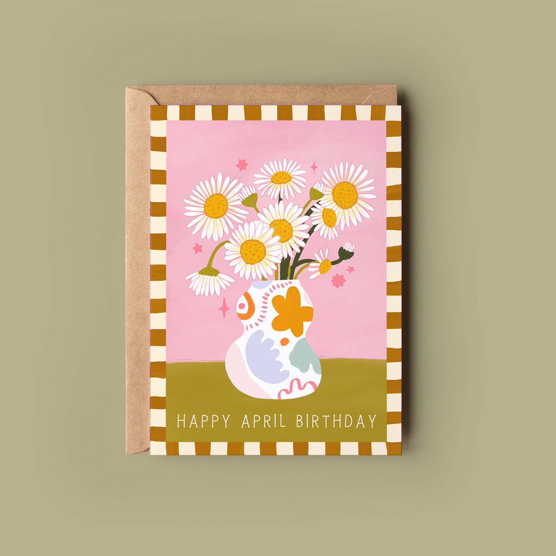 Daisy April Birthday Flower Greetings Card - Birthday Card - Birth flower, Whimsical, Cottagecore, Botanical, Celestial, Floral, Boho