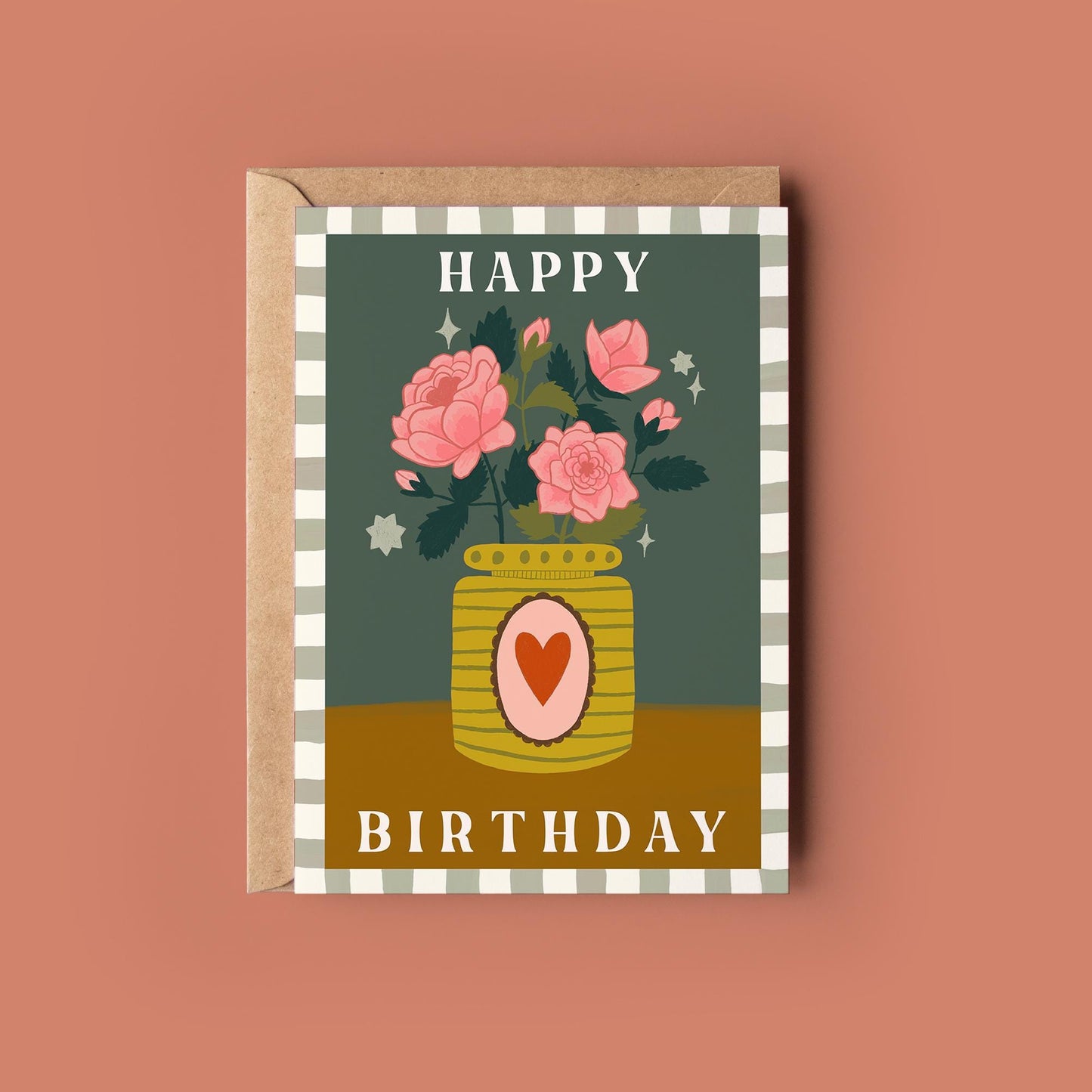 Flower Vase Greetings Card - Rose Birthday Card - Birth flower, Whimsical, Cottagecore, Botanical, Celestial, Floral, Boho