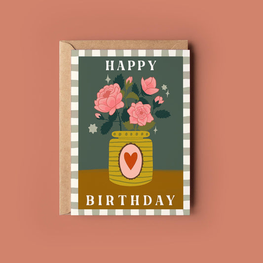 Flower Vase Greetings Card - Rose Birthday Card - Birth flower, Whimsical, Cottagecore, Botanical, Celestial, Floral, Boho