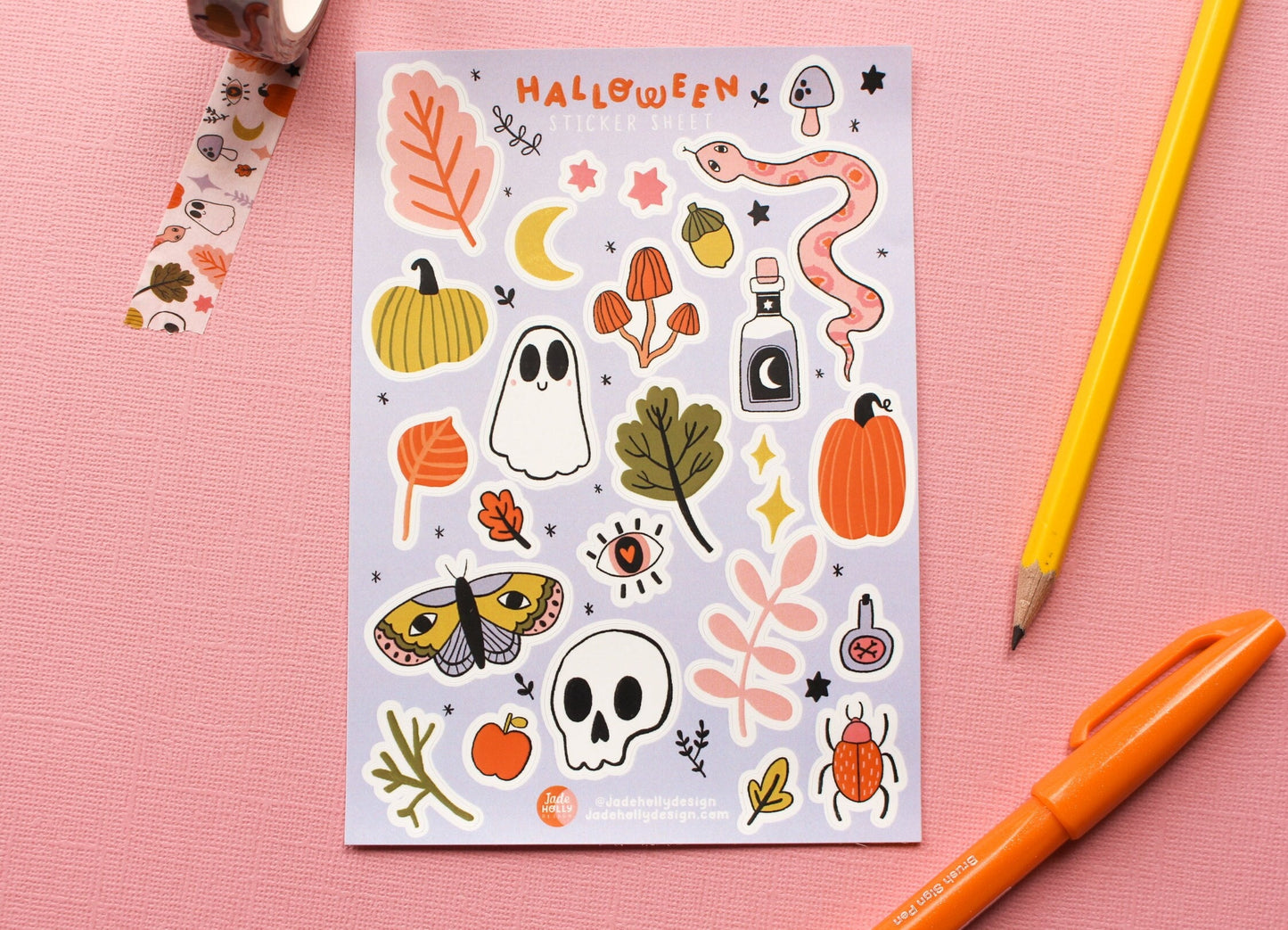 Halloween Vinyl Sticker Sheet - journal stickers, scrapbook stickers, planner, Spooky season, pumpkins, ghosties, moth, witchy, autumnal