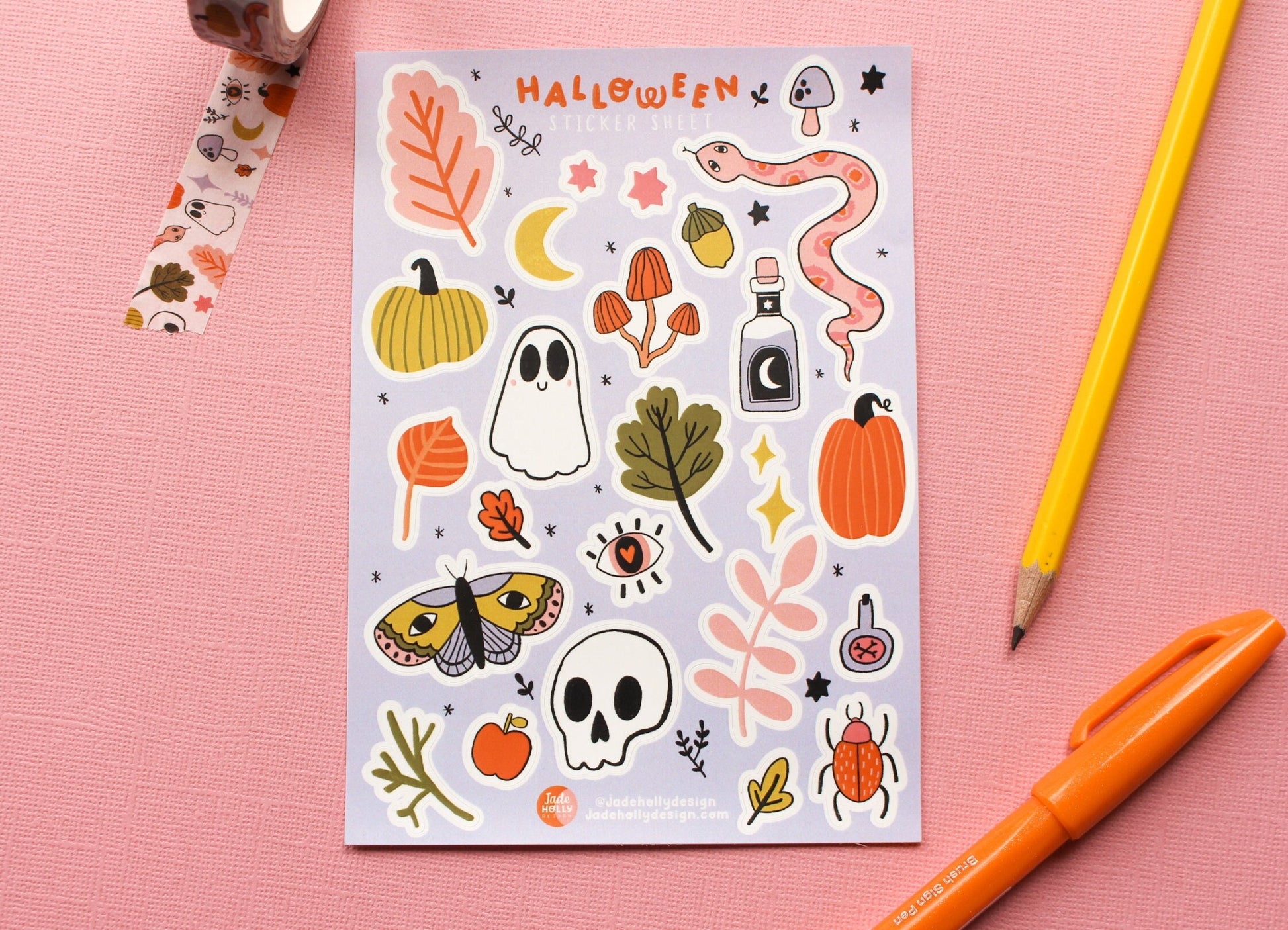 Halloween Vinyl Sticker Sheet - journal stickers, scrapbook stickers, planner, Spooky season, pumpkins, ghosties, moth, witchy, autumnal