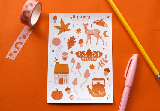 Autumn Vinyl Sticker Sheet - journal stickers, scrapbook stickers, planner, pumpkins, ghosties, witchy, autumnal