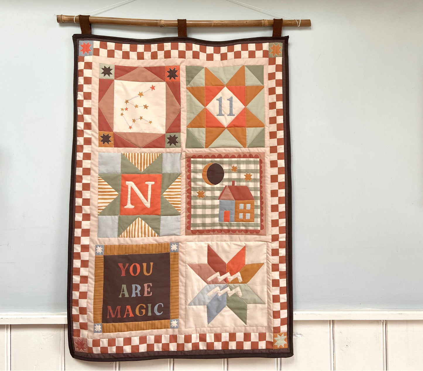 Quilted Wall Hanging - Personalised Nursery Kids Decor - Star sign, Initial, Moon Phase, Birthday - Whimsical, Colourful