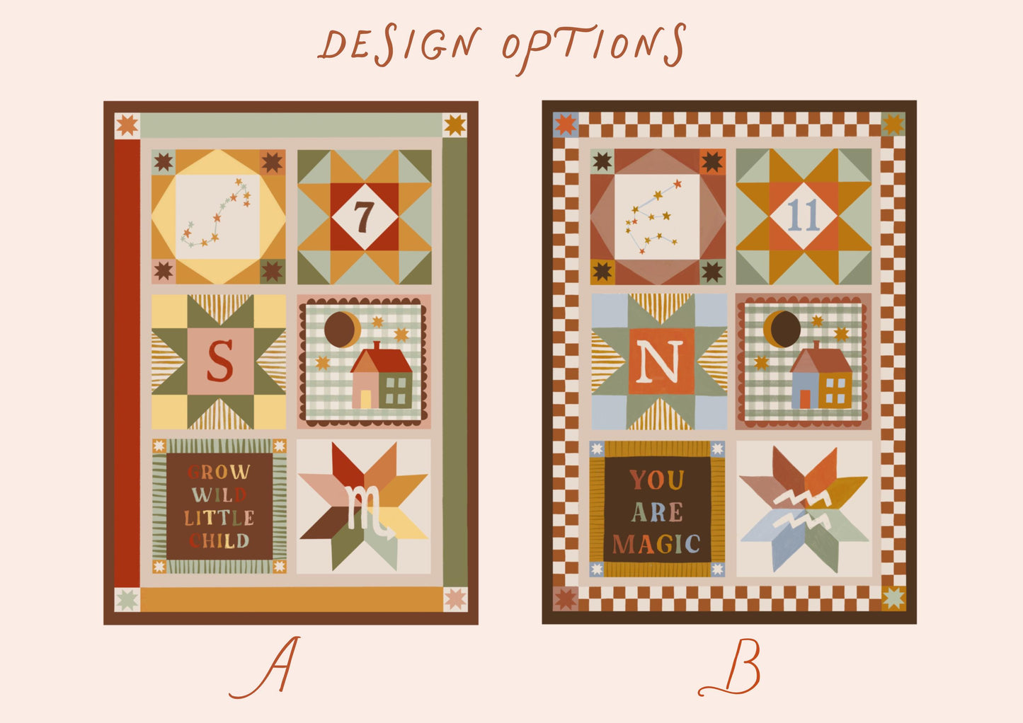 Quilted Wall Hanging - Personalised Nursery Kids Decor - Star sign, Initial, Moon Phase, Birthday - Whimsical, Colourful