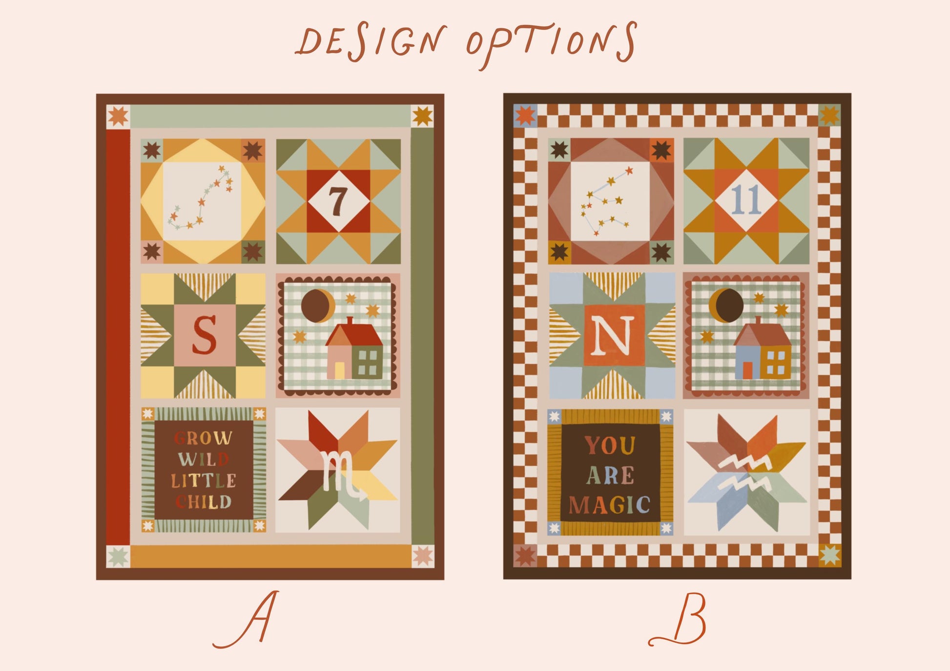 Quilted Wall Hanging - Personalised Nursery Kids Decor - Star sign, Initial, Moon Phase, Birthday - Whimsical, Colourful