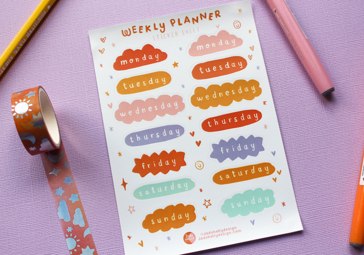 Days of The Week Vinyl Sticker Sheet - journal stickers, scrapbook stickers, planner,
