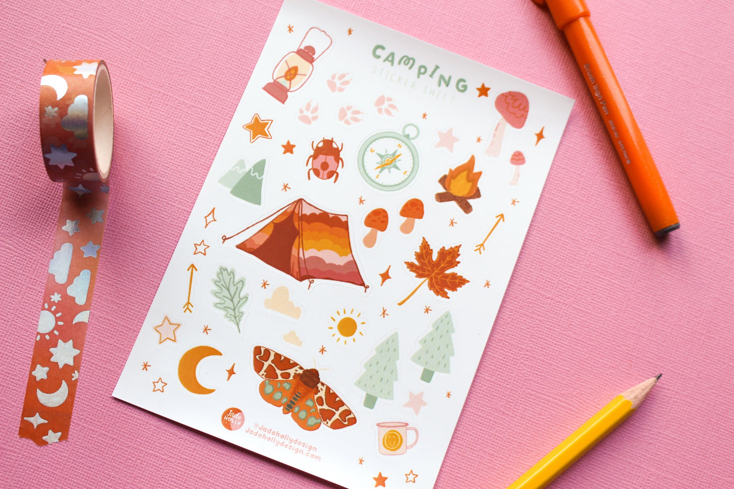 Camping Vinyl Sticker Sheet - journal stickers, scrapbook stickers, planner,