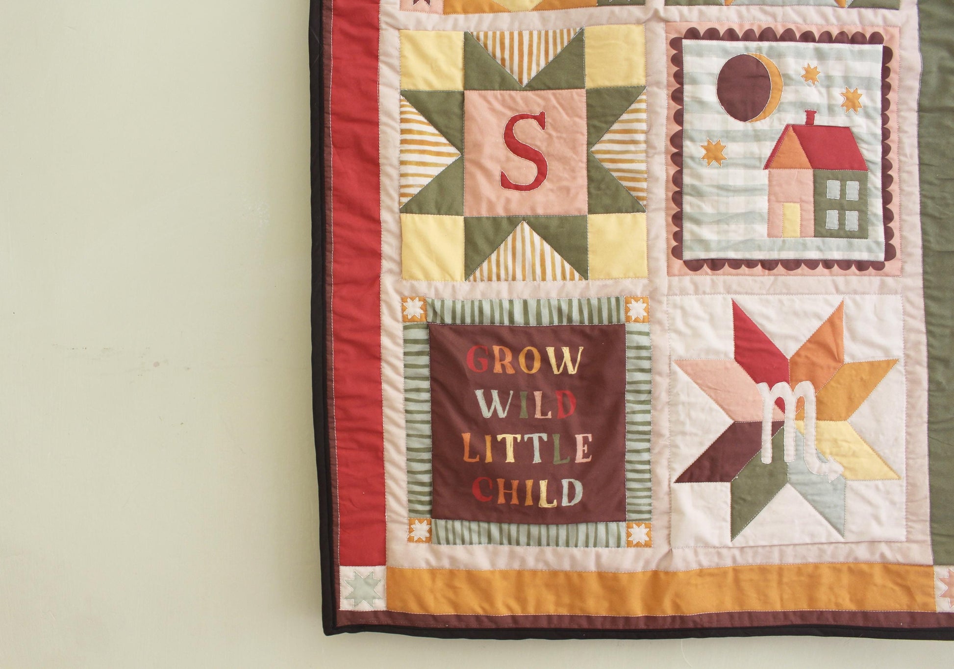 Quilted Wall Hanging - Personalised Nursery Kids Decor - Star sign, Initial, Moon Phase, Birthday - Whimsical, Colourful