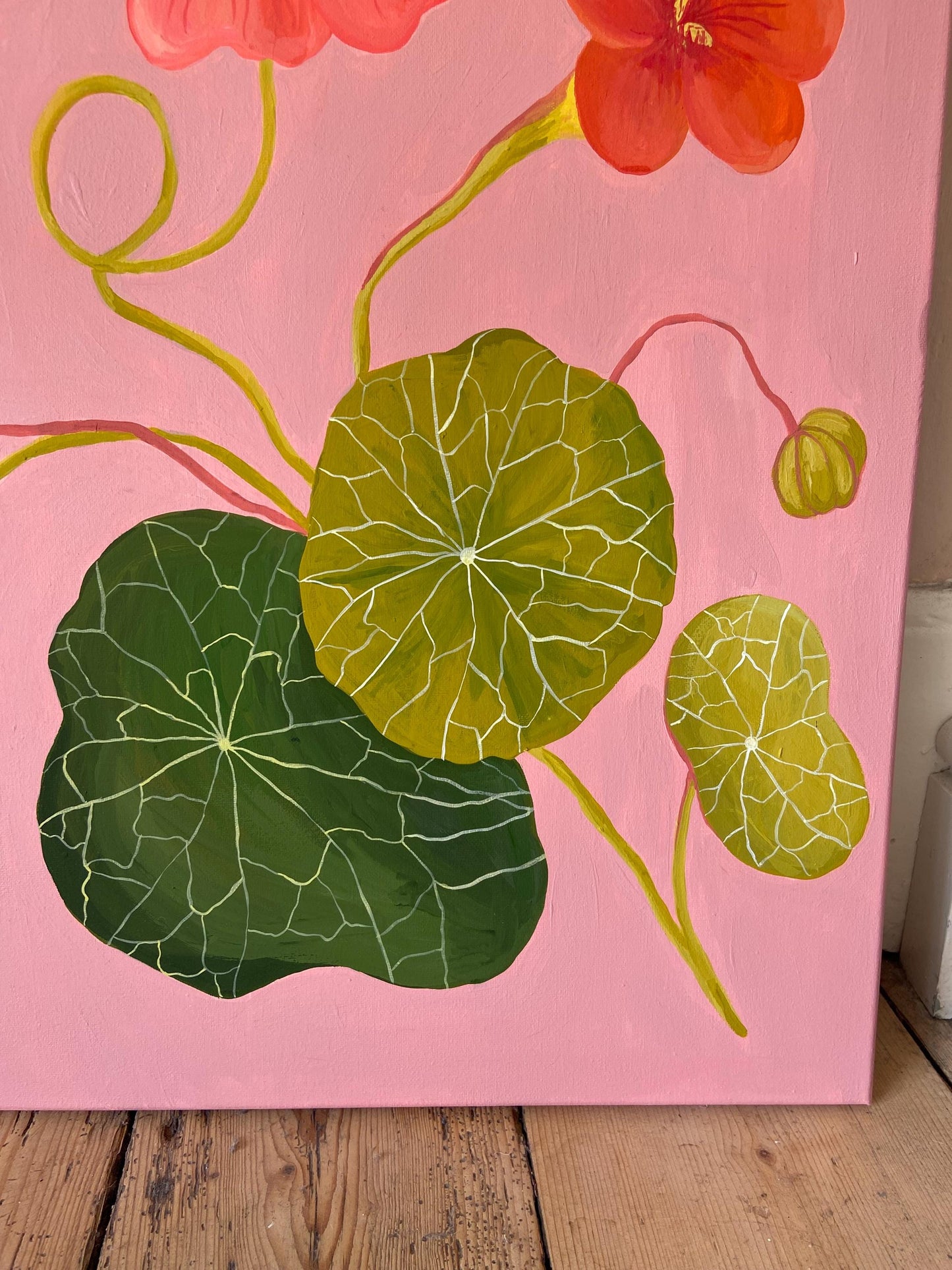 Original Nasturtium Painting on Canvas | Acrylic Gouache Floral Art