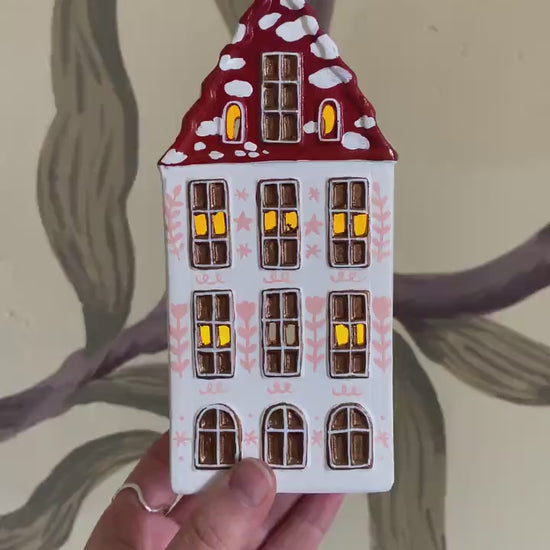 Hand Painted Ceramic Mushroom Autumn House -  Whimsical Decor, Tea light holder, Autumn Fall Decor, Toadstool, Cottagecore,