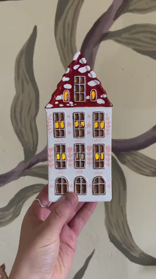 Hand Painted Ceramic Mushroom Autumn House -  Whimsical Decor, Tea light holder, Autumn Fall Decor, Toadstool, Cottagecore,