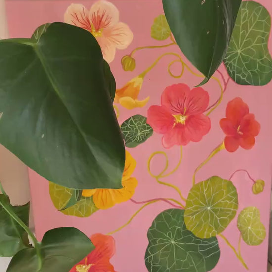 Original Nasturtium Painting on Canvas | Acrylic Gouache Floral Art